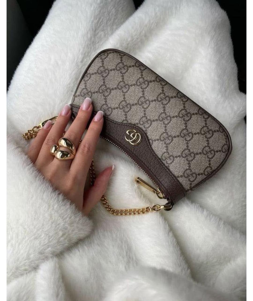 GUCCI Коричневая сумка с короткими ручками из канвы, фото 6
