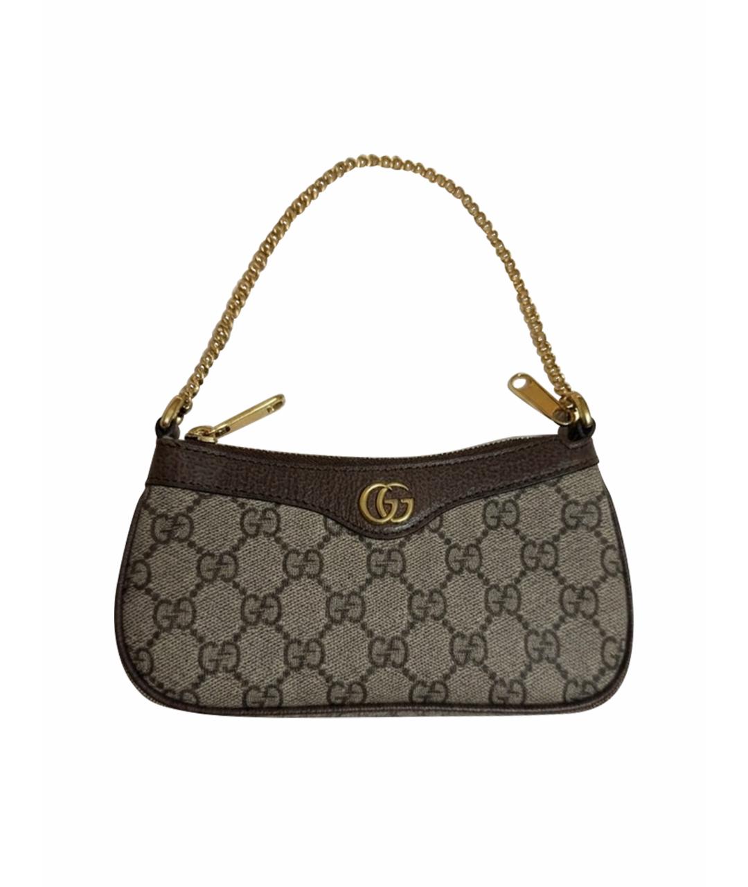 GUCCI Коричневая сумка с короткими ручками из канвы, фото 1