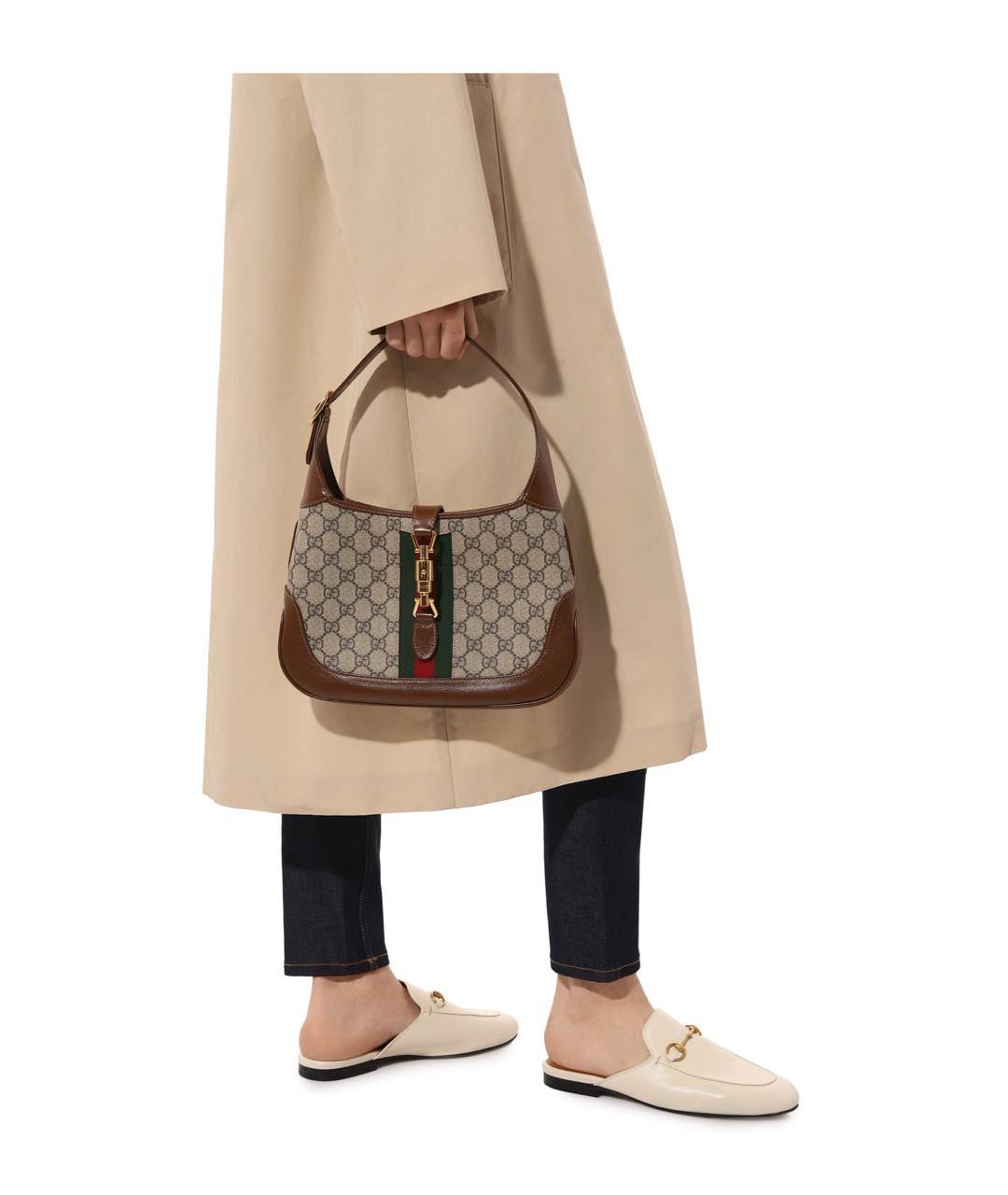 GUCCI Коричневая сумка с короткими ручками из канвы, фото 3