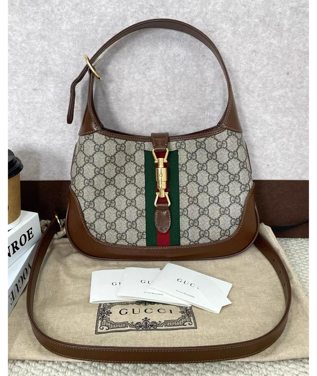 GUCCI Коричневая сумка с короткими ручками из канвы, фото 7