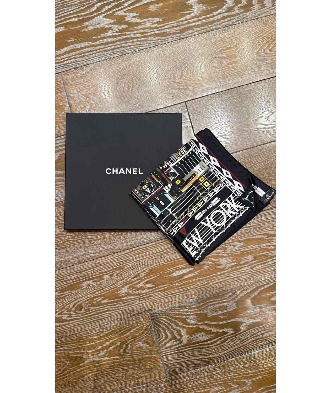 CHANEL Черный шелковый платок, фото 3