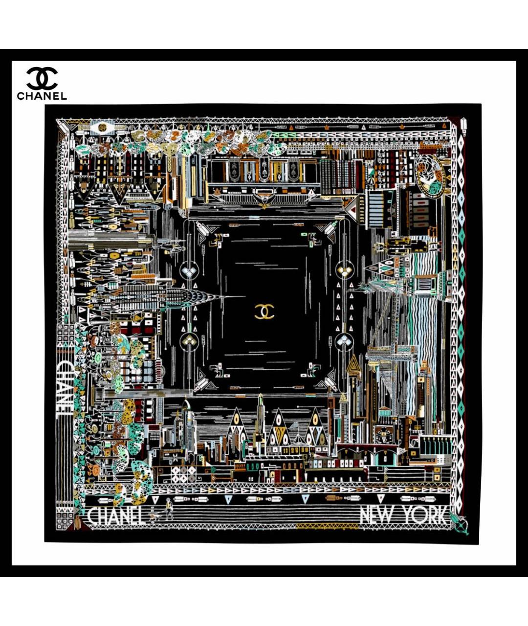 CHANEL Черный шелковый платок, фото 4