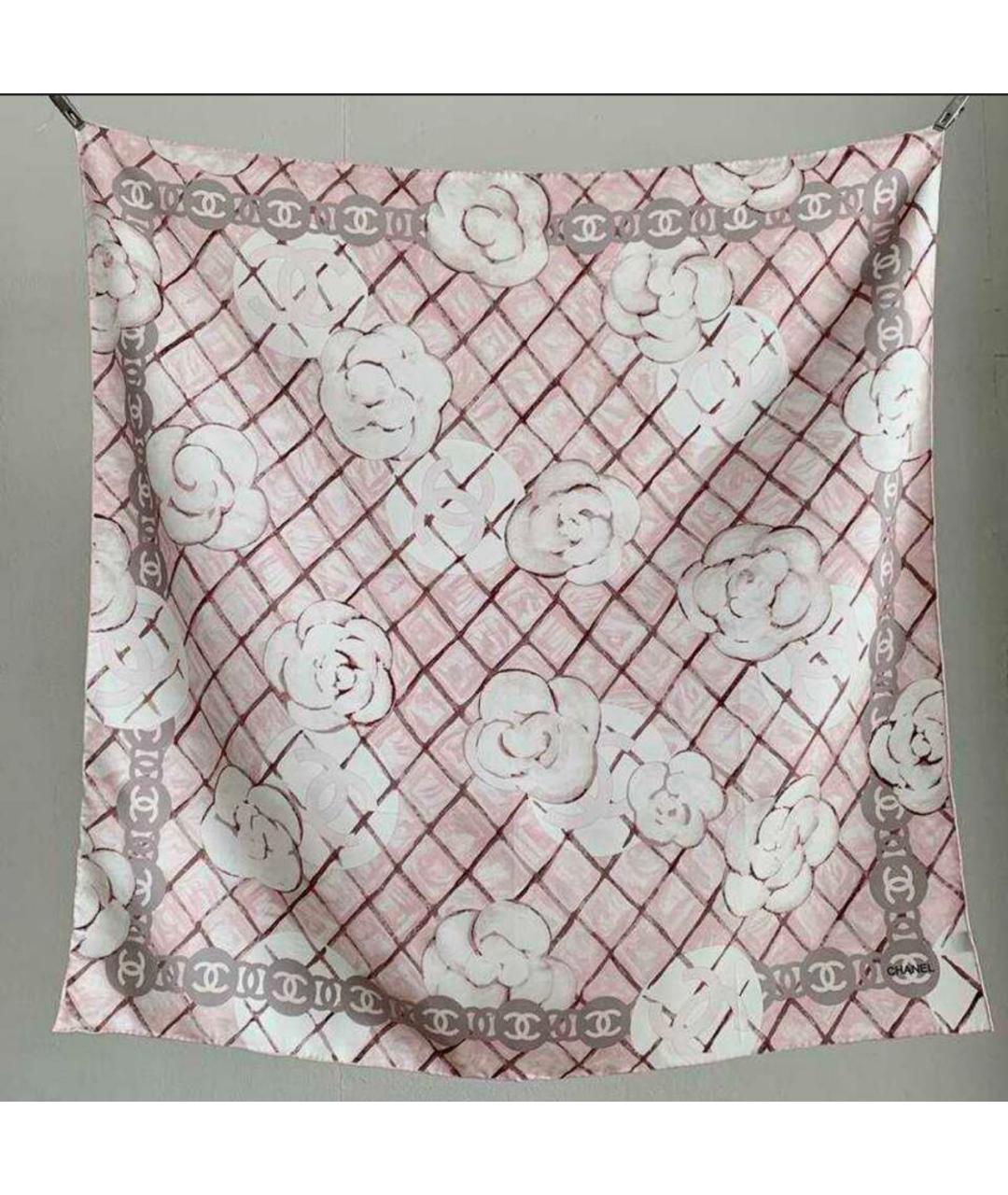 CHANEL Розовый шелковый платок, фото 4