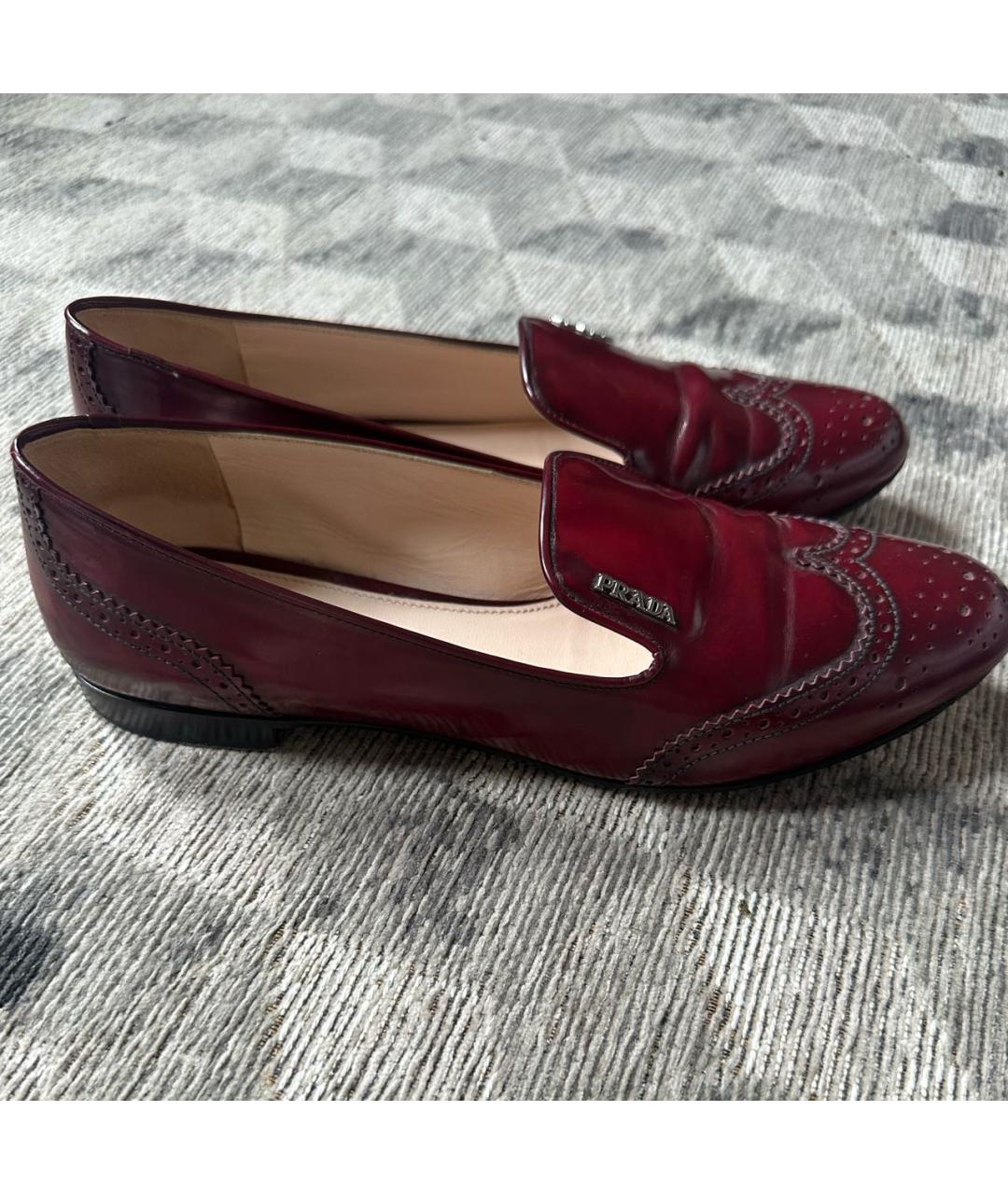PRADA Бордовые кожаные лоферы, фото 9