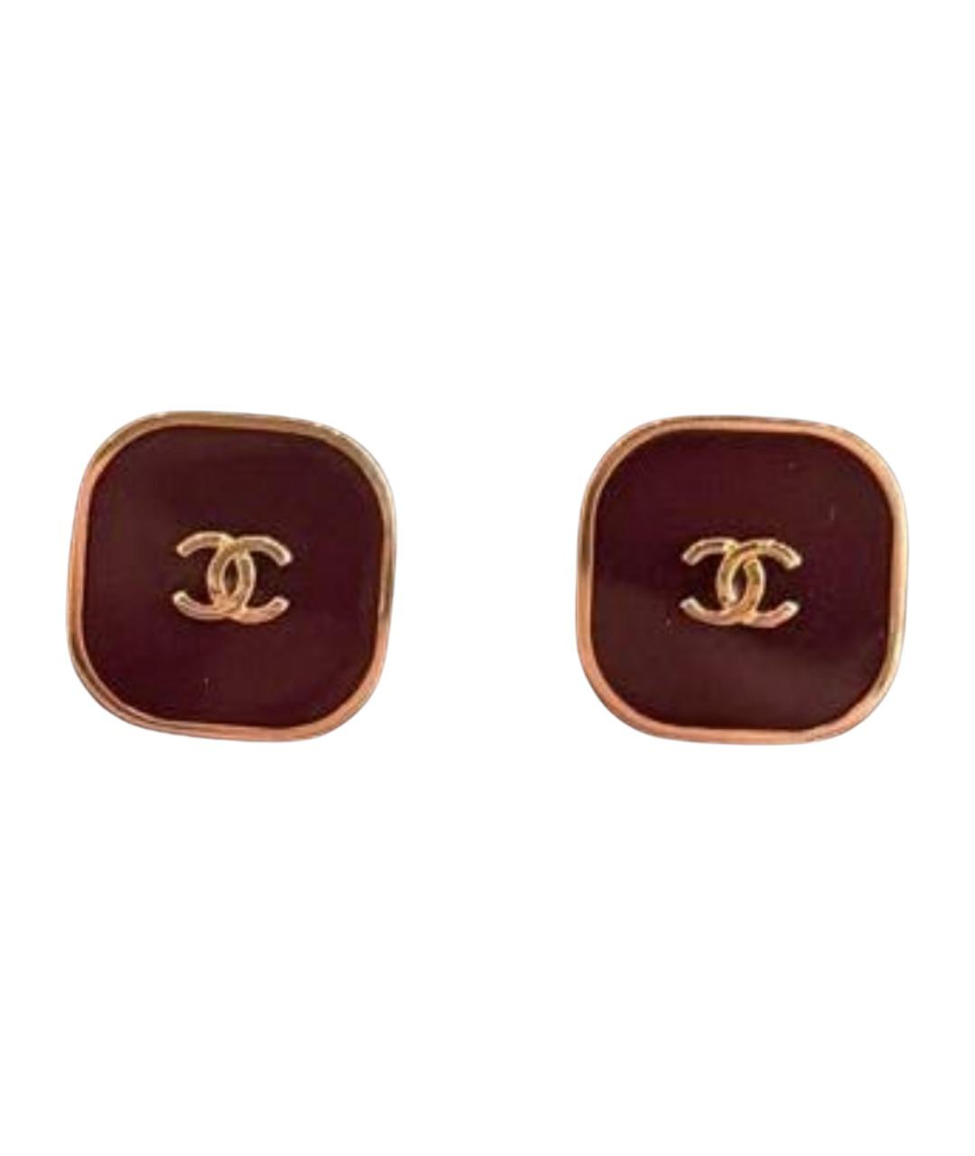CHANEL Бордовые металлические серьги, фото 1