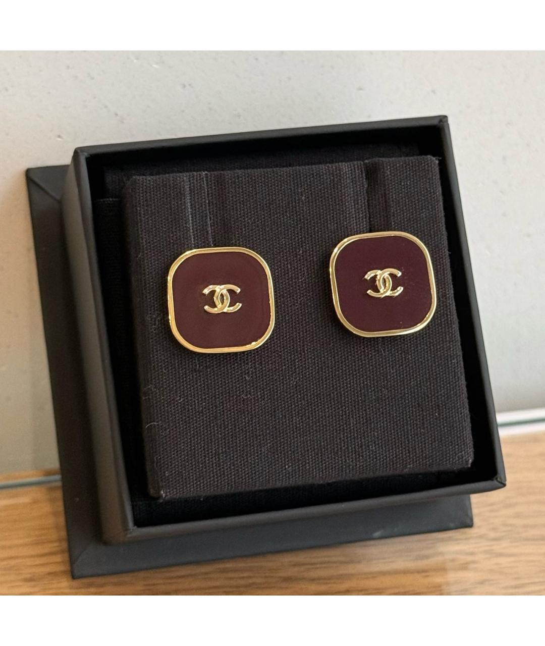 CHANEL Бордовые металлические серьги, фото 3