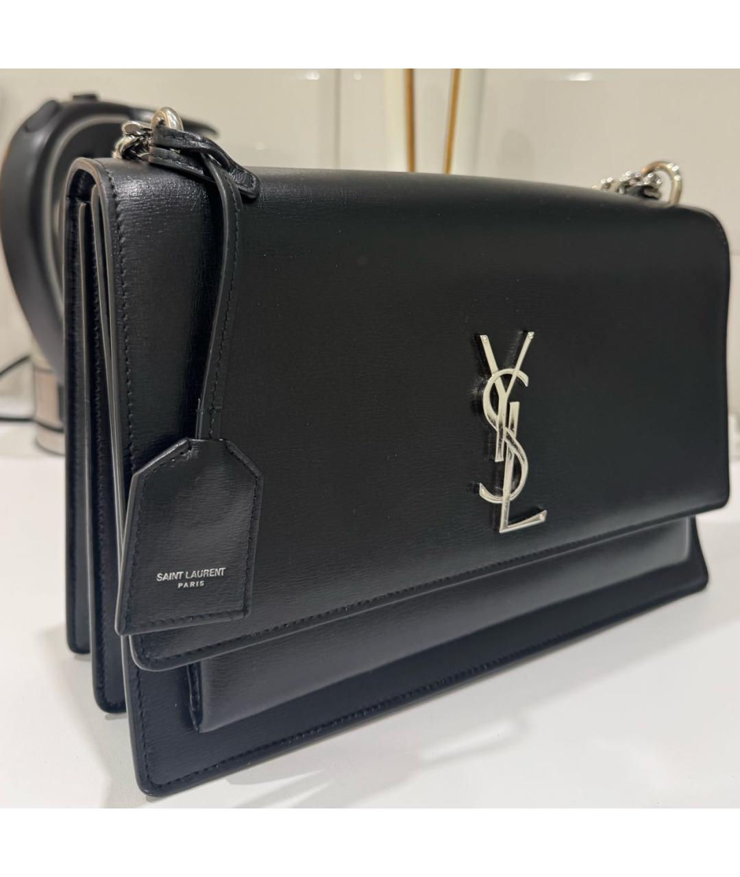 SAINT LAURENT Черная кожаная сумка через плечо, фото 2