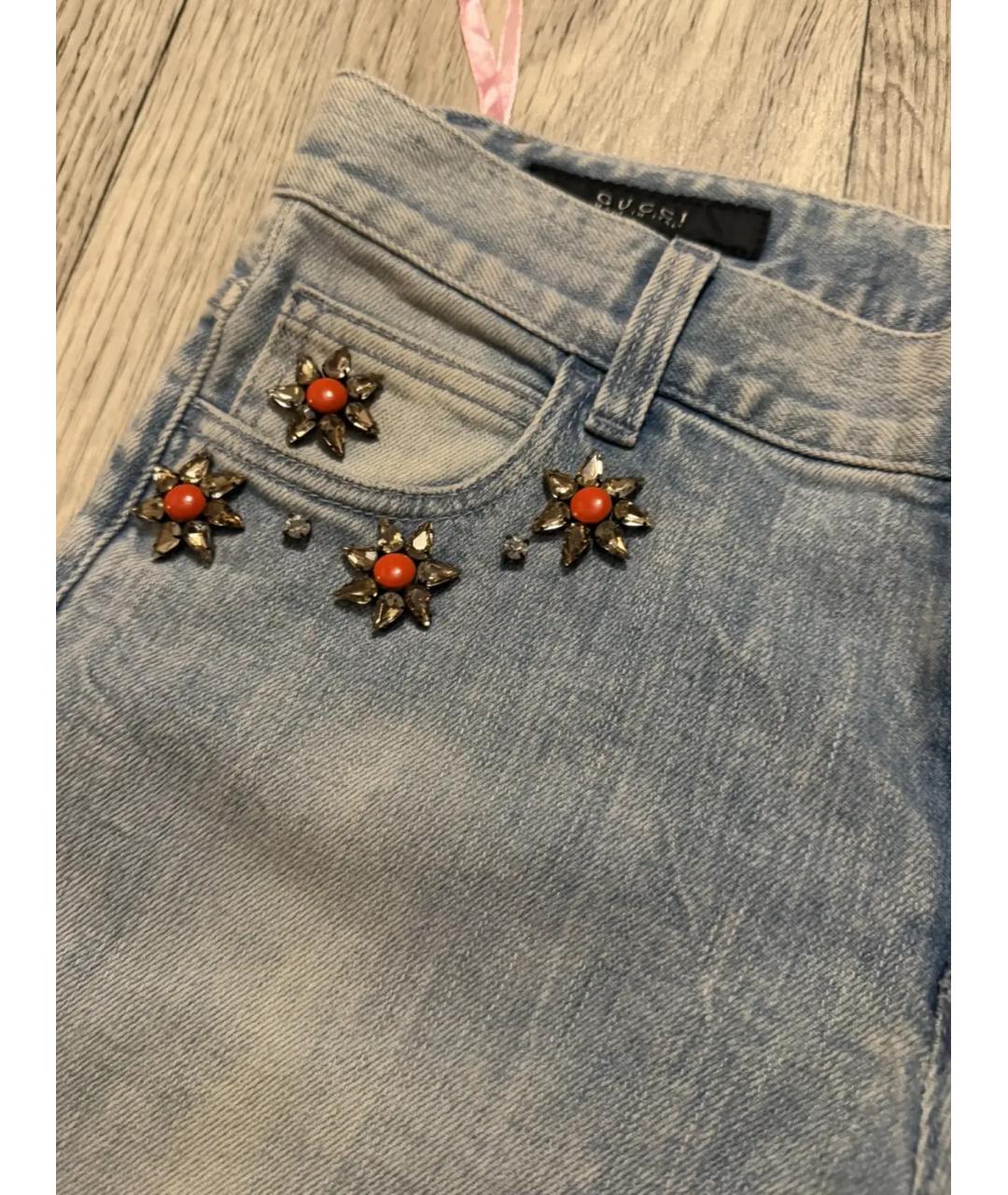 GUCCI Голубые хлопко-эластановые джинсы слим, фото 5