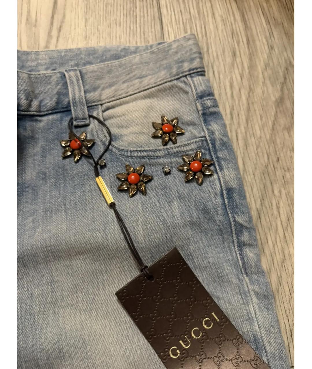 GUCCI Голубые хлопко-эластановые джинсы слим, фото 4