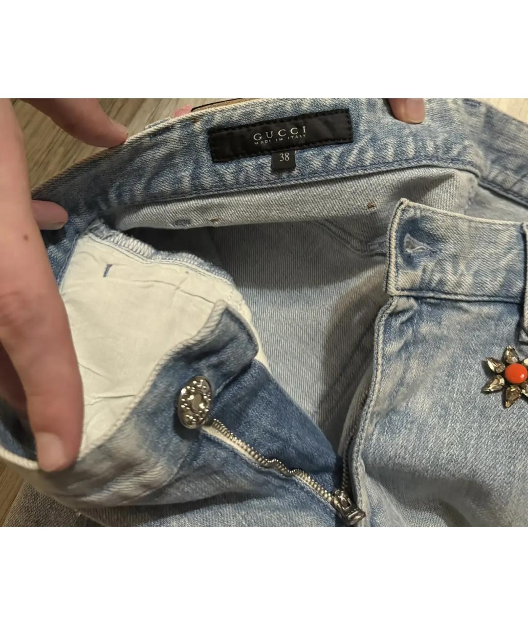 GUCCI Голубые хлопко-эластановые джинсы слим, фото 3