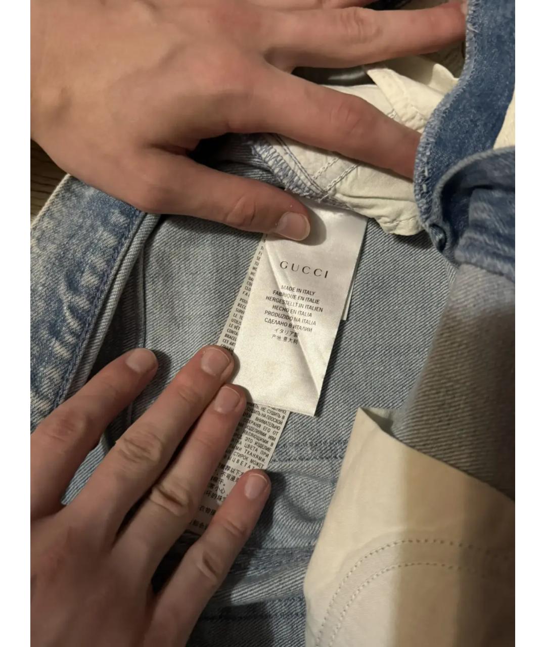 GUCCI Голубые хлопко-эластановые джинсы слим, фото 6