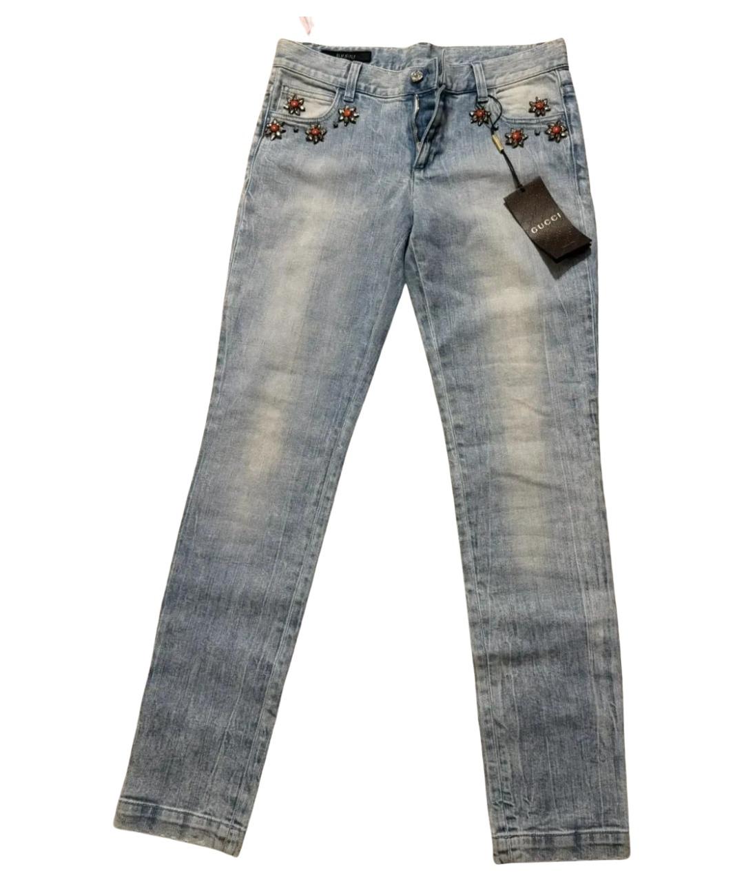 GUCCI Голубые хлопко-эластановые джинсы слим, фото 1