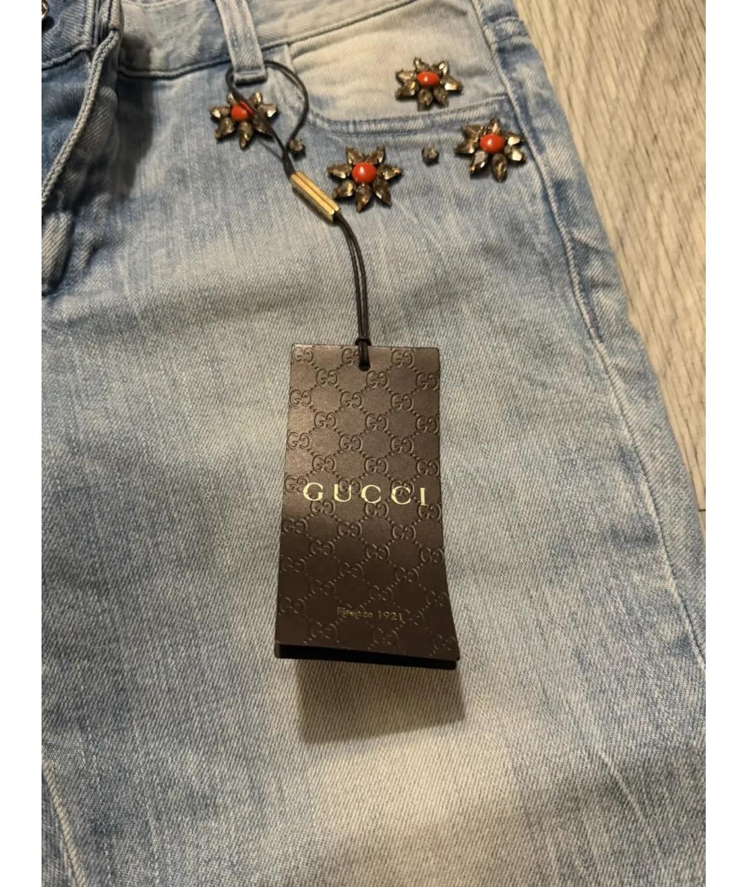 GUCCI Голубые хлопко-эластановые джинсы слим, фото 2