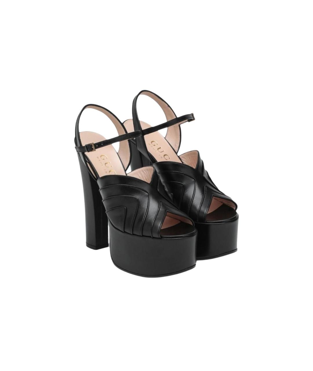 GUCCI Черные кожаные босоножки, фото 5