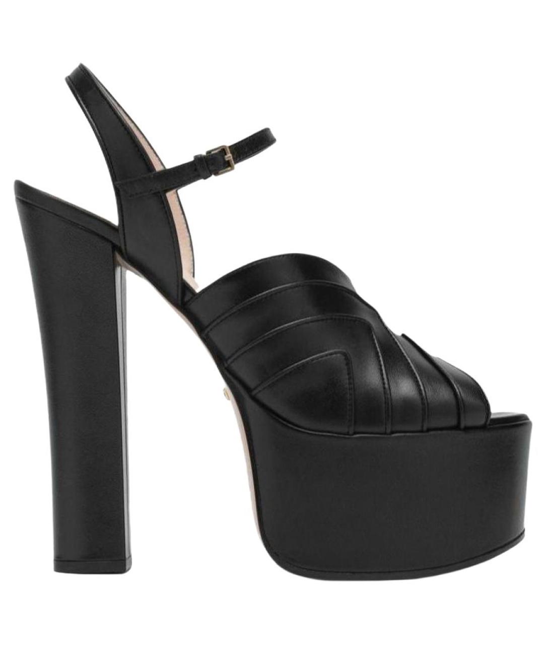 GUCCI Черные кожаные босоножки, фото 1
