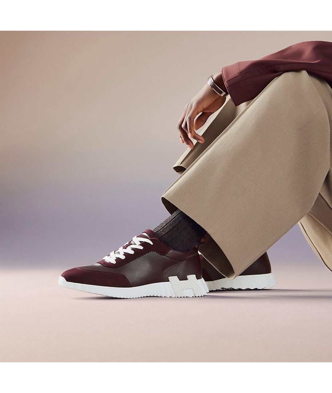 HERMES Бордовые кожаные низкие кроссовки / кеды, фото 4
