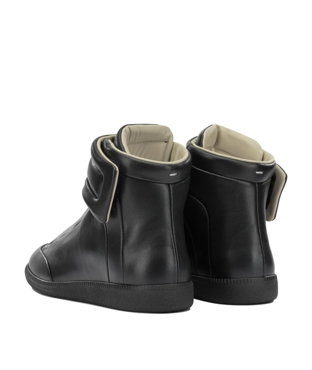 MAISON MARGIELA Черные кожаные высокие кроссовки / кеды, фото 4