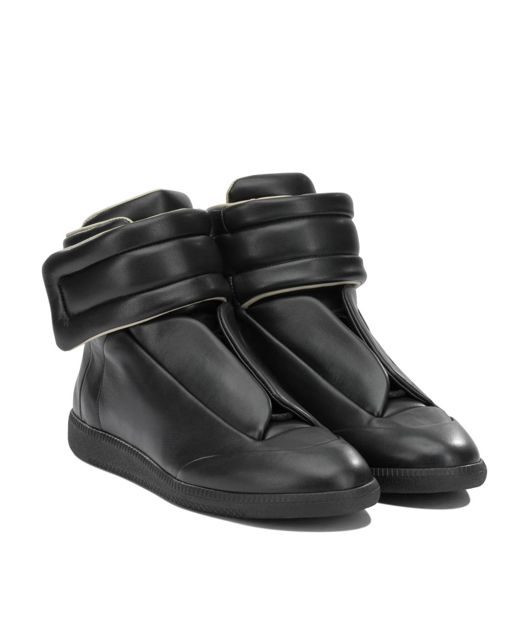 MAISON MARGIELA Черные кожаные высокие кроссовки / кеды, фото 2