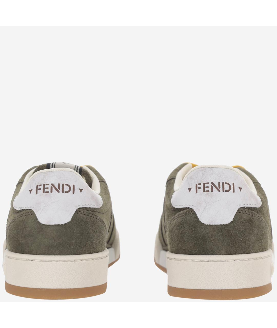 FENDI Хаки замшевые низкие кроссовки / кеды, фото 4