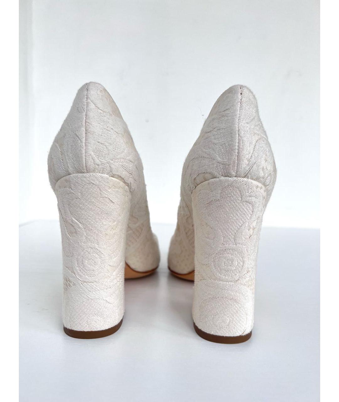 DOLCE&GABBANA Белые текстильные свадебные туфли на высоком каблуке, фото 4