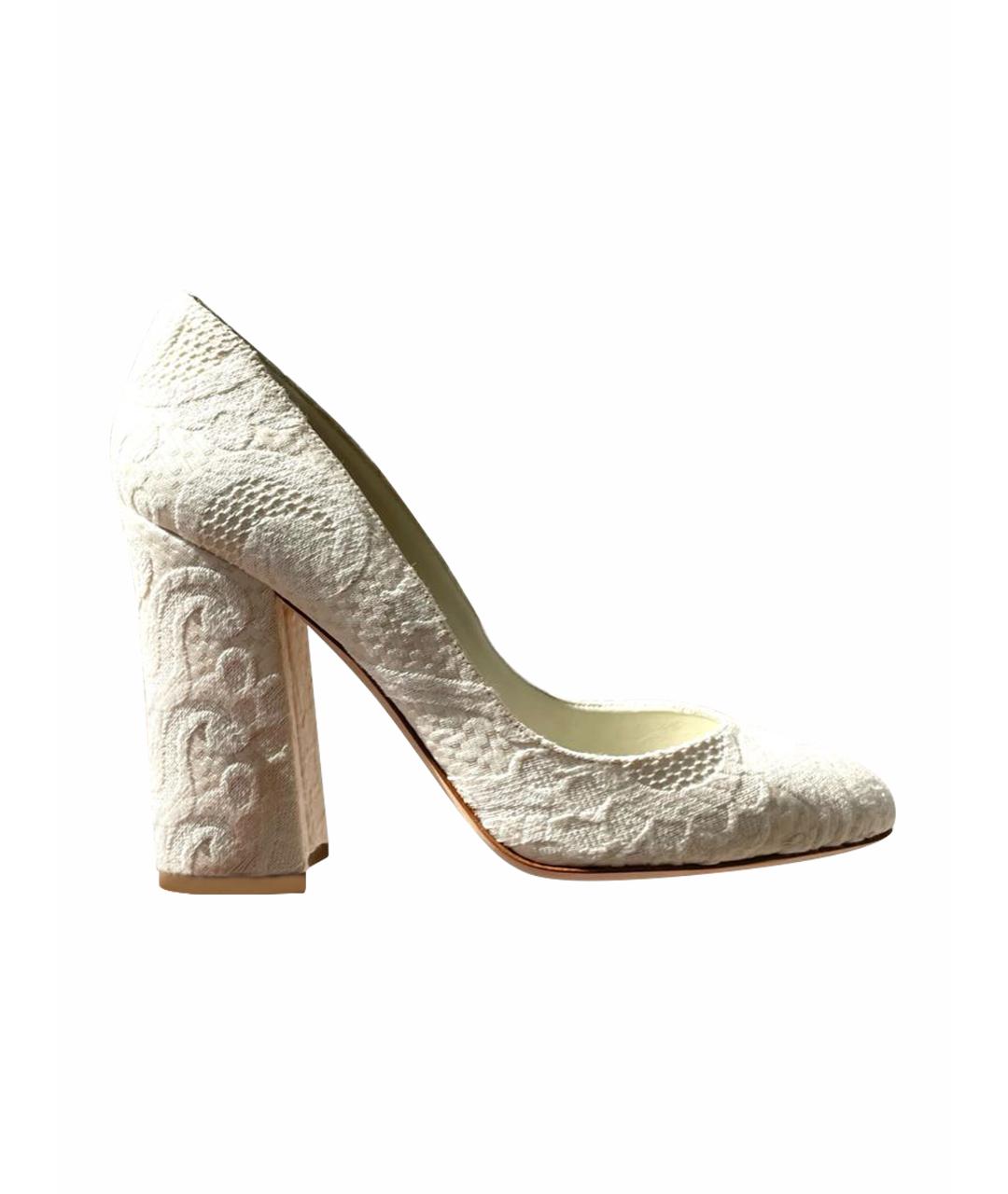DOLCE&GABBANA Белые текстильные свадебные туфли на высоком каблуке, фото 1