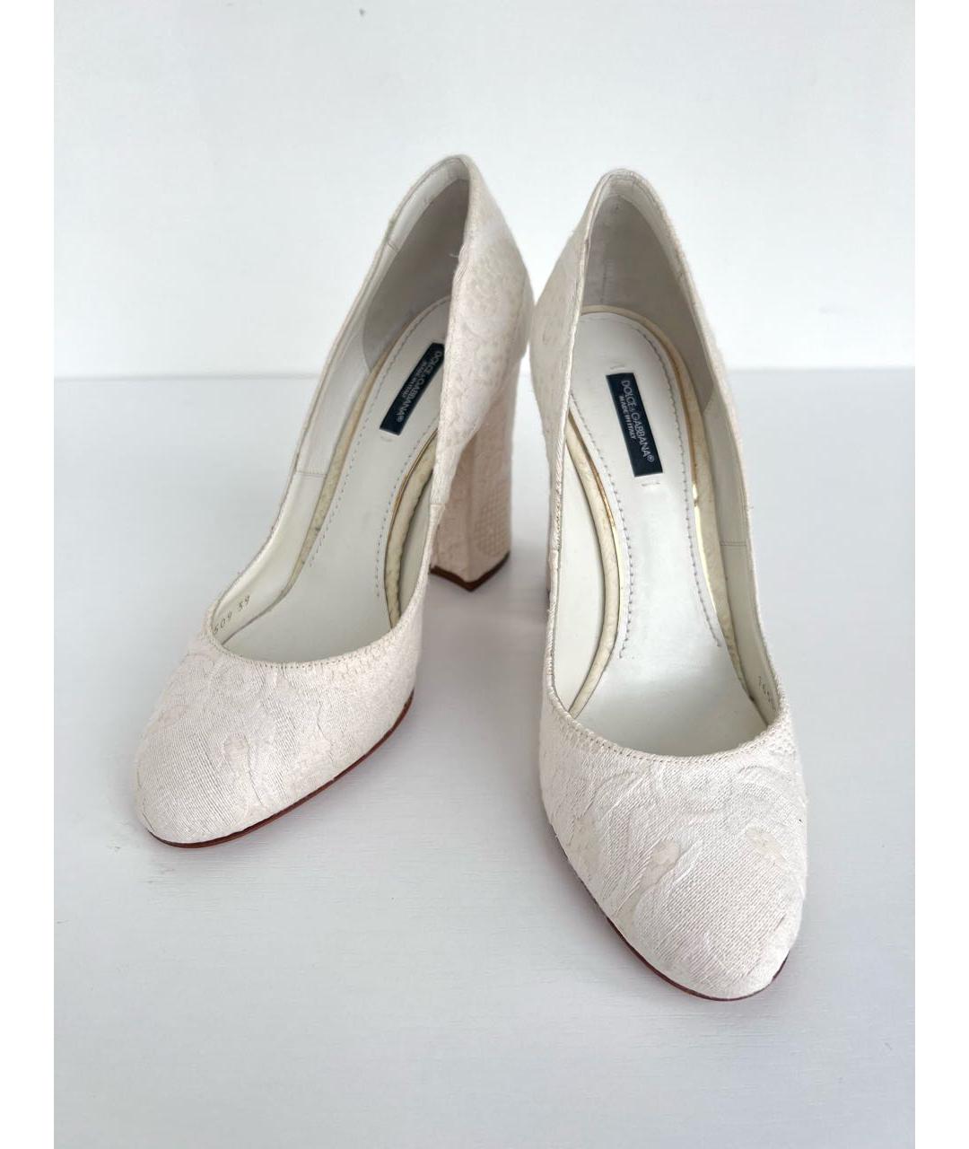 DOLCE&GABBANA Белые текстильные свадебные туфли на высоком каблуке, фото 3