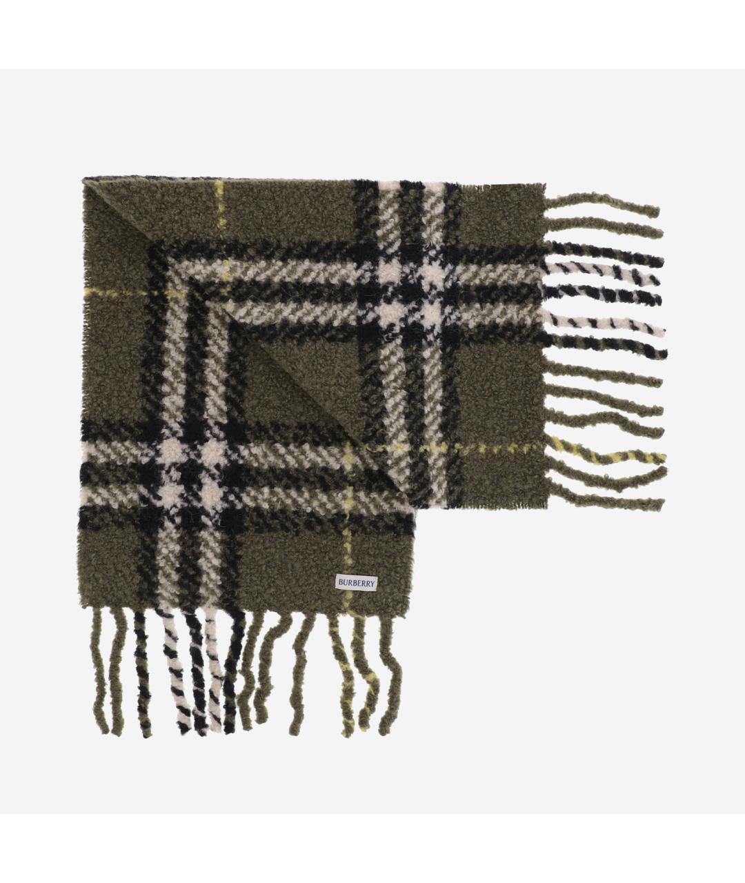 BURBERRY Зеленый шерстяной шарф, фото 3