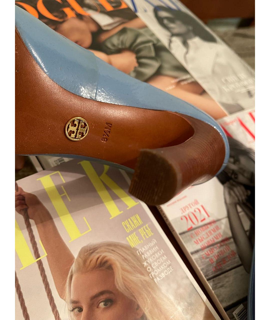 TORY BURCH Голубые кожаные туфли, фото 5