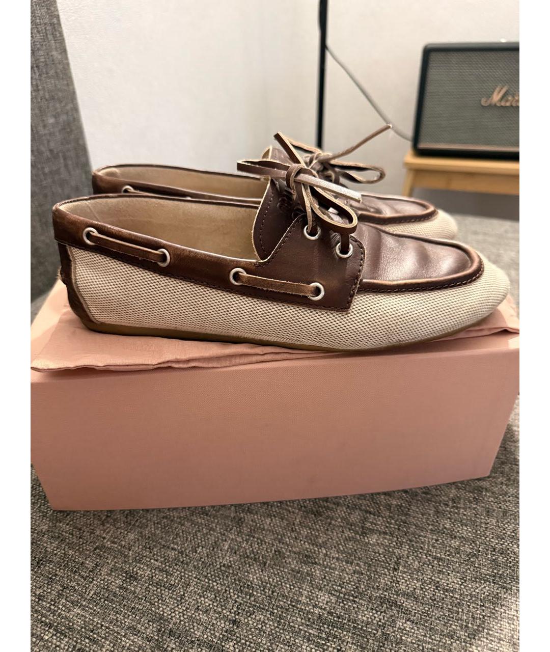 MIU MIU Бежевые текстильные мокасины, фото 7