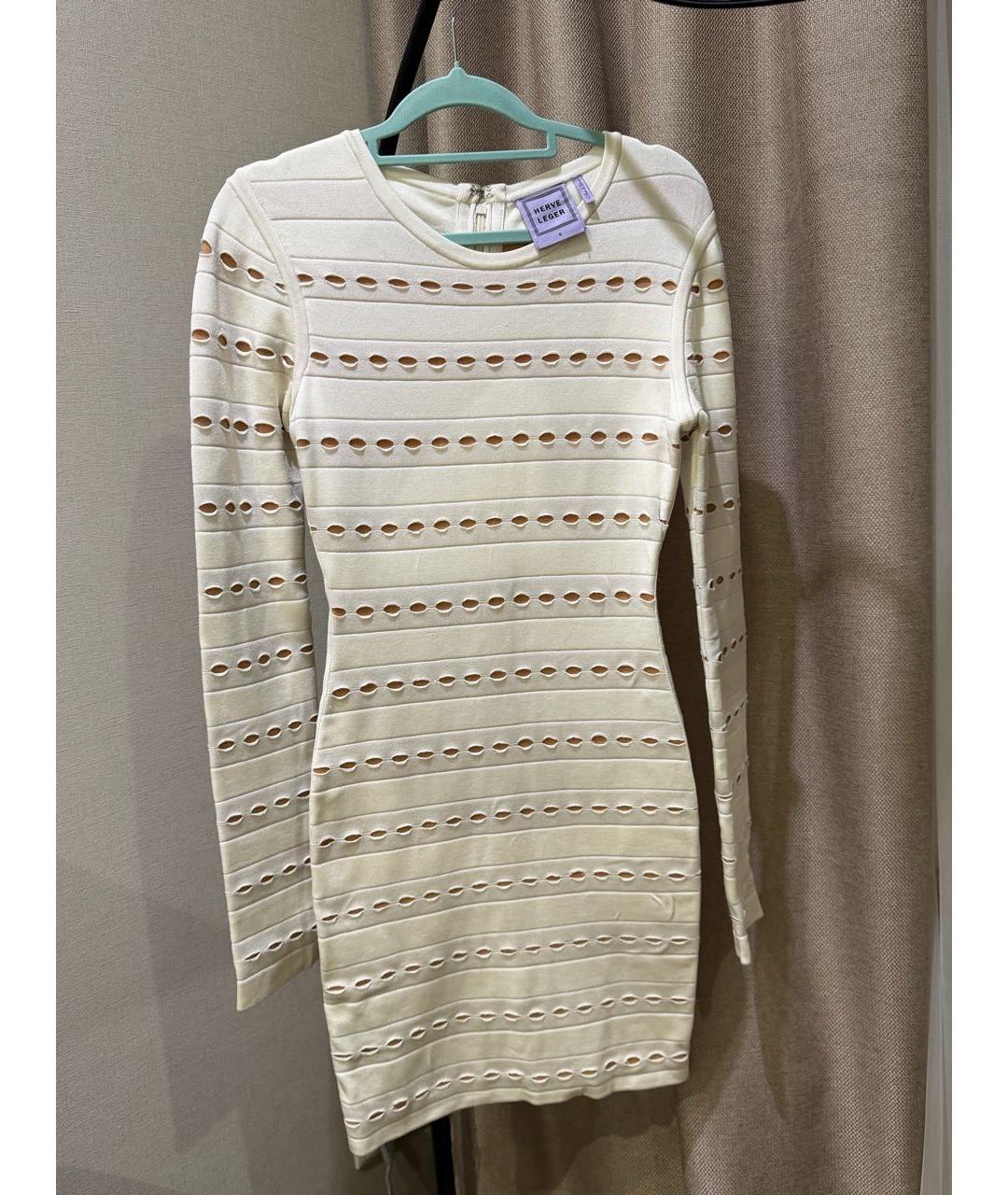 HERVE LEGER Белое хлопко-эластановое вечернее платье, фото 3