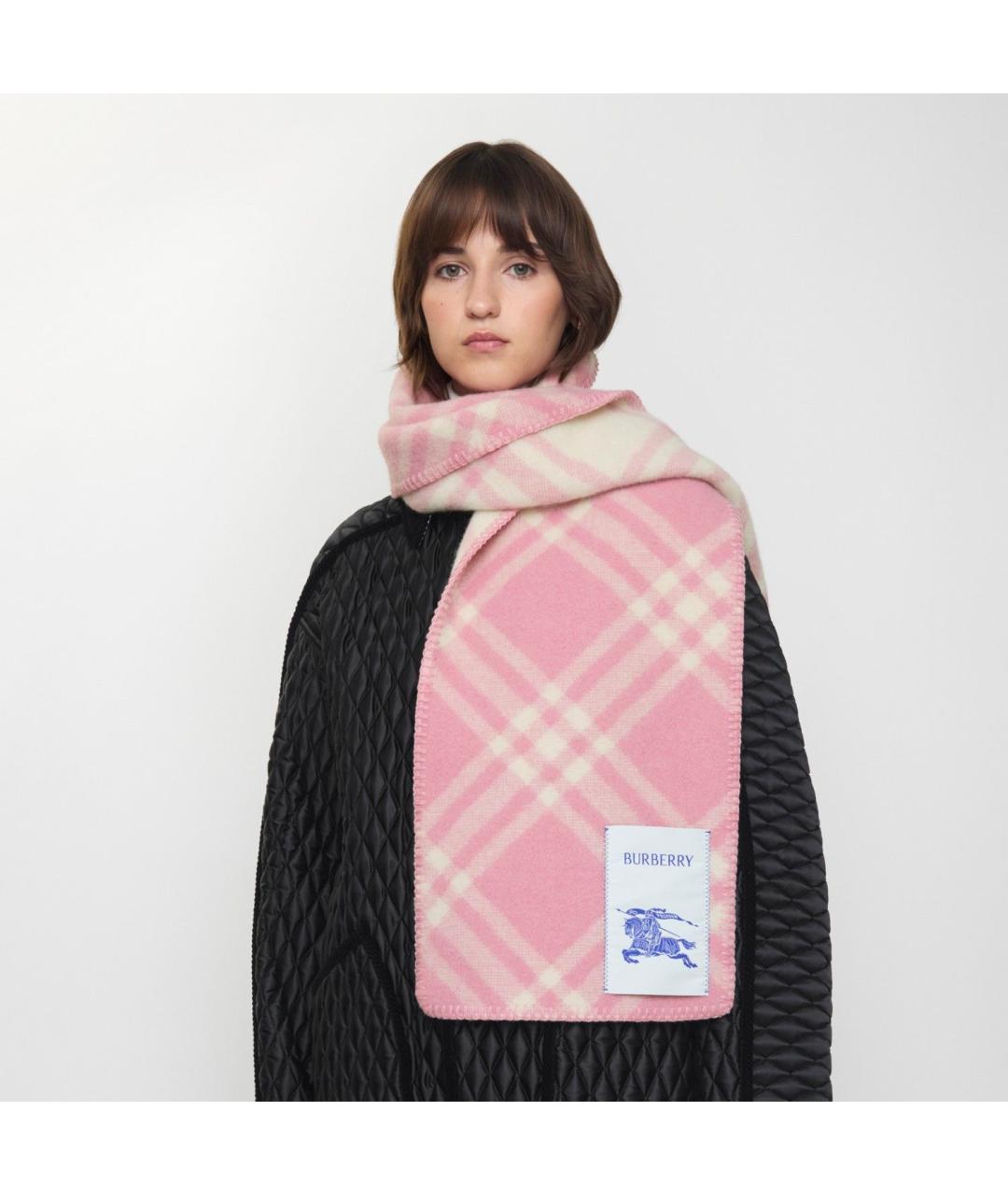BURBERRY Розовый шерстяной шарф, фото 2