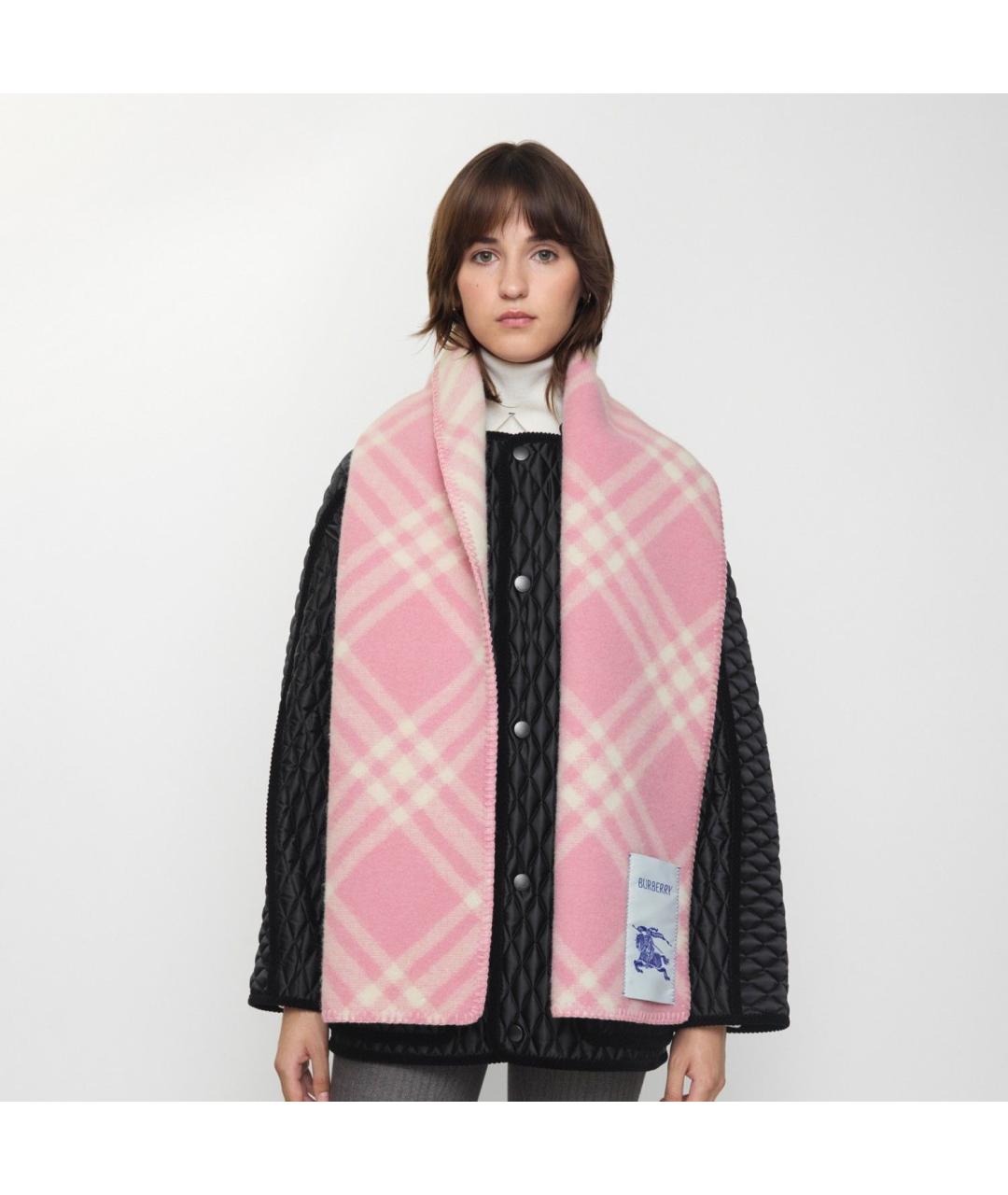 BURBERRY Розовый шерстяной шарф, фото 3