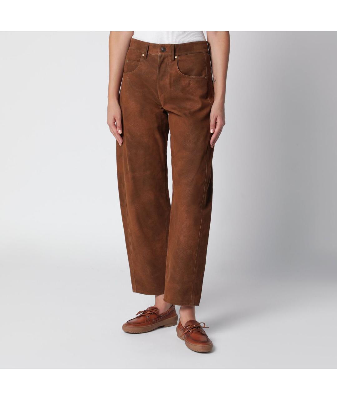 ISABEL MARANT ETOILE Коричневые полиэстеровые прямые брюки, фото 3