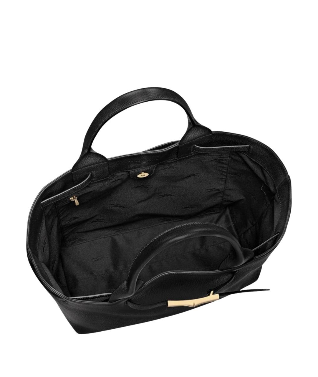 LONGCHAMP Черная кожаная сумка тоут, фото 3