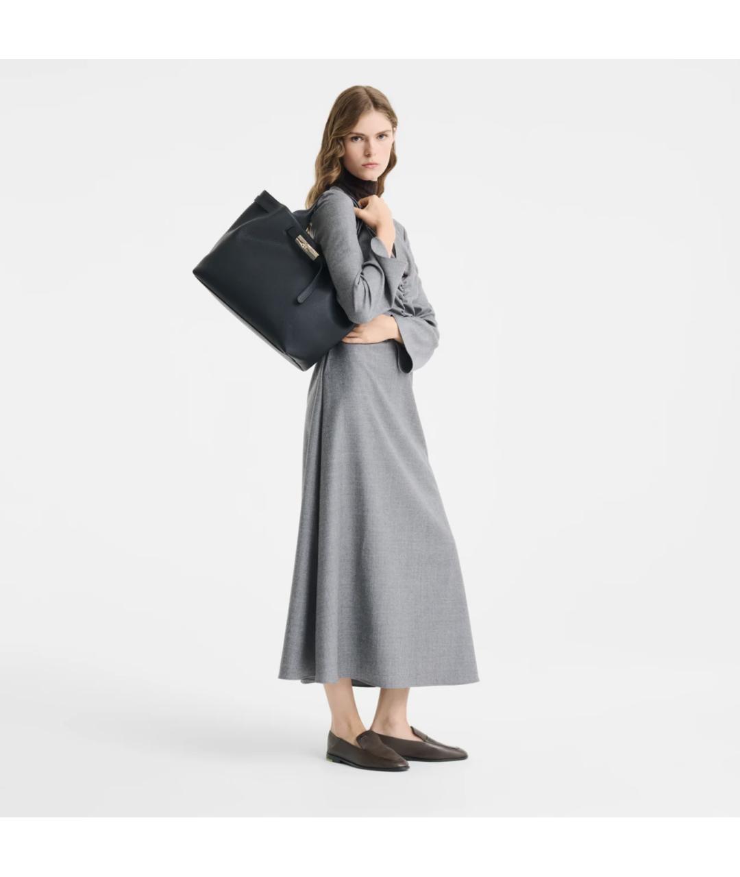 LONGCHAMP Черная кожаная сумка тоут, фото 4