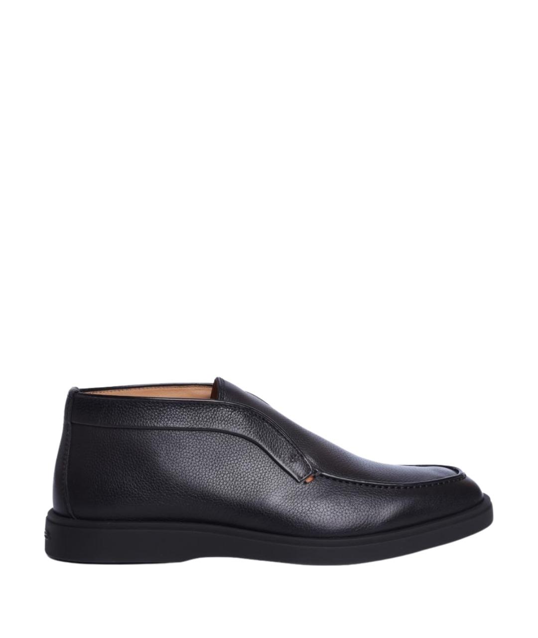 SANTONI Черные кожаные низкие ботинки, фото 1