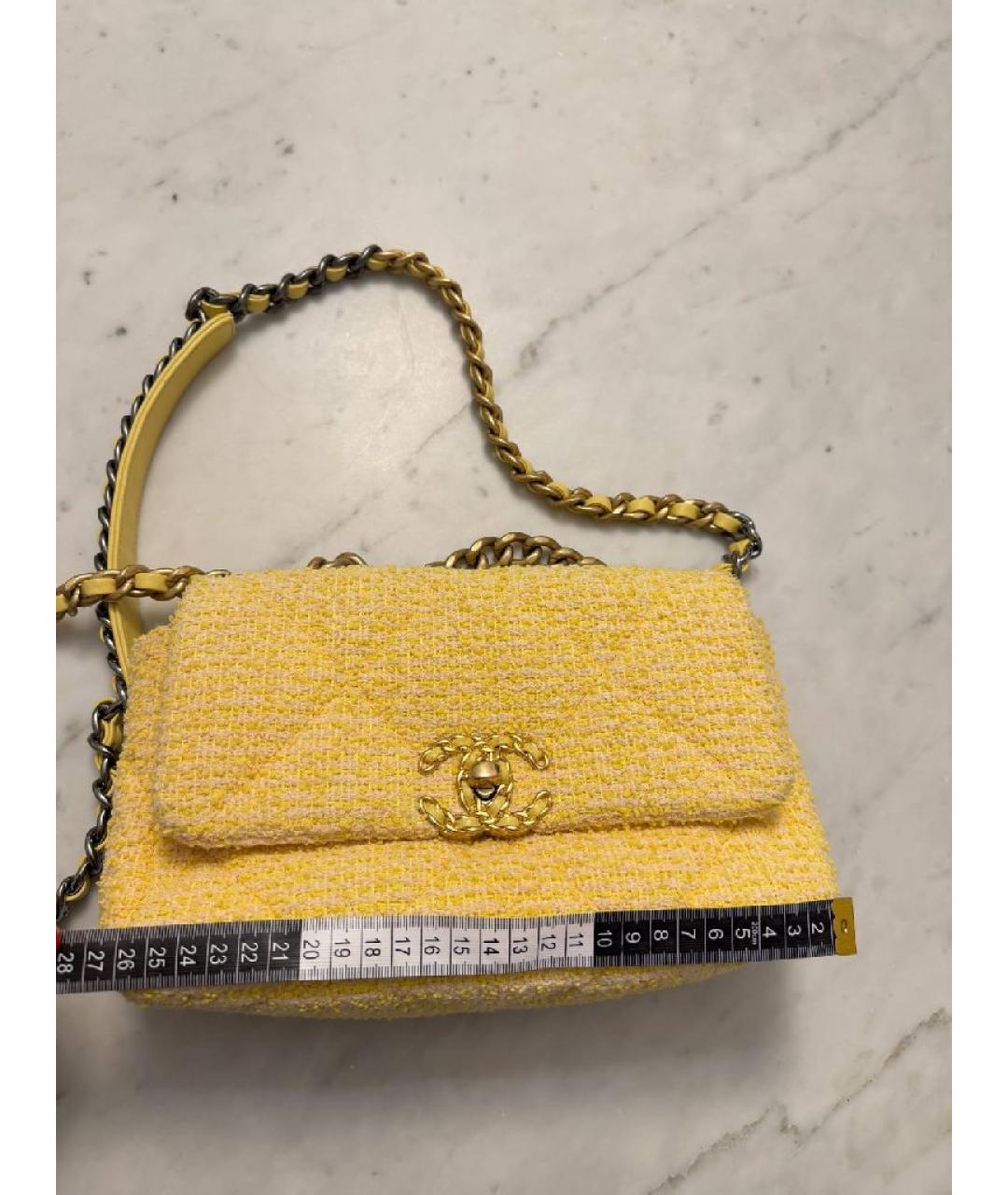 CHANEL Желтая твидовая сумка через плечо, фото 5