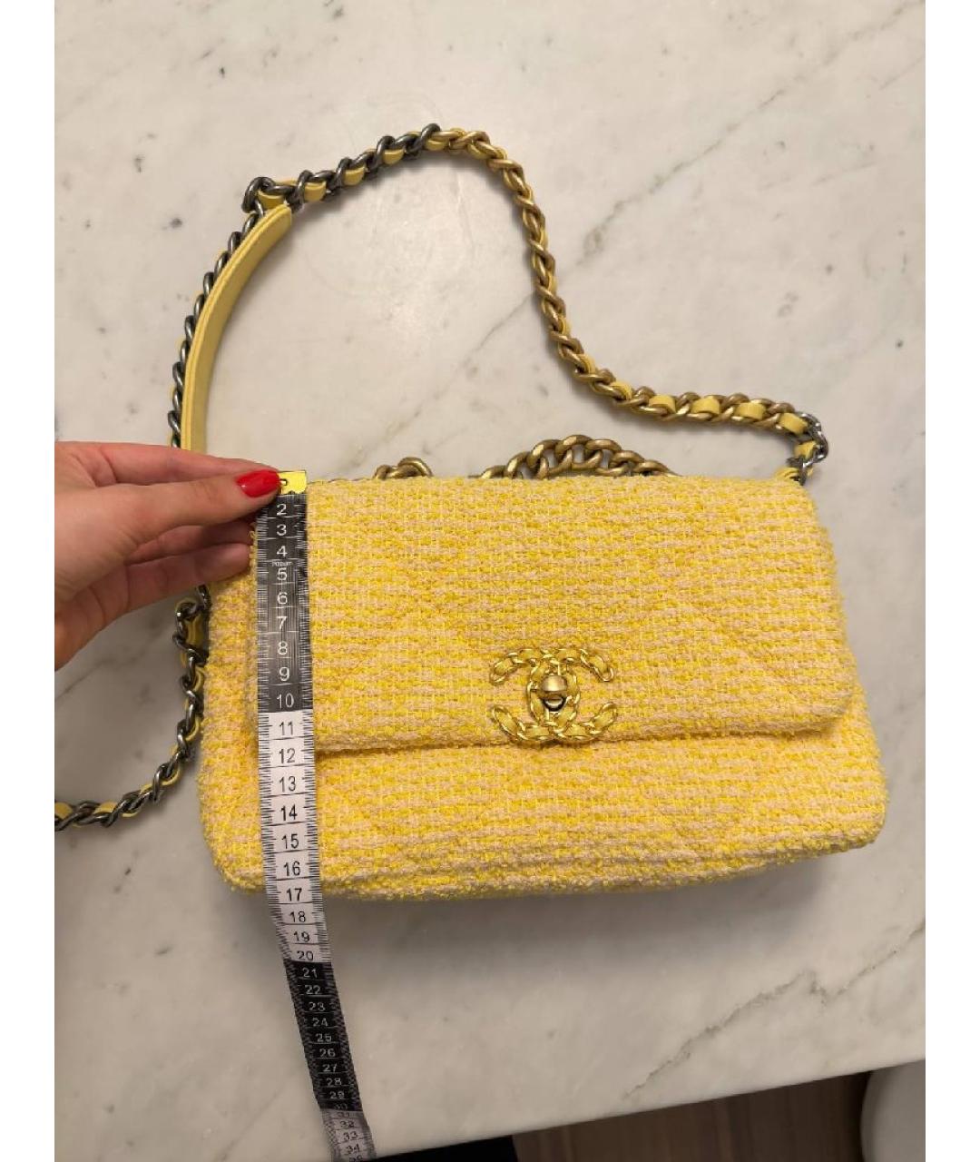 CHANEL Желтая твидовая сумка через плечо, фото 6