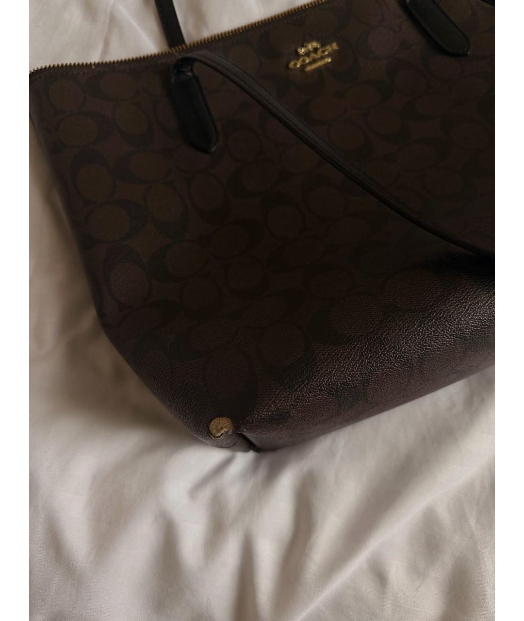 COACH Коричневая сумка тоут из канвы, фото 3