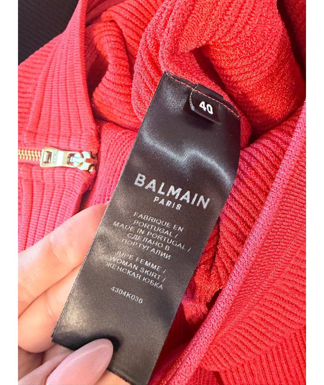 BALMAIN Красная вискозная юбка мини, фото 4