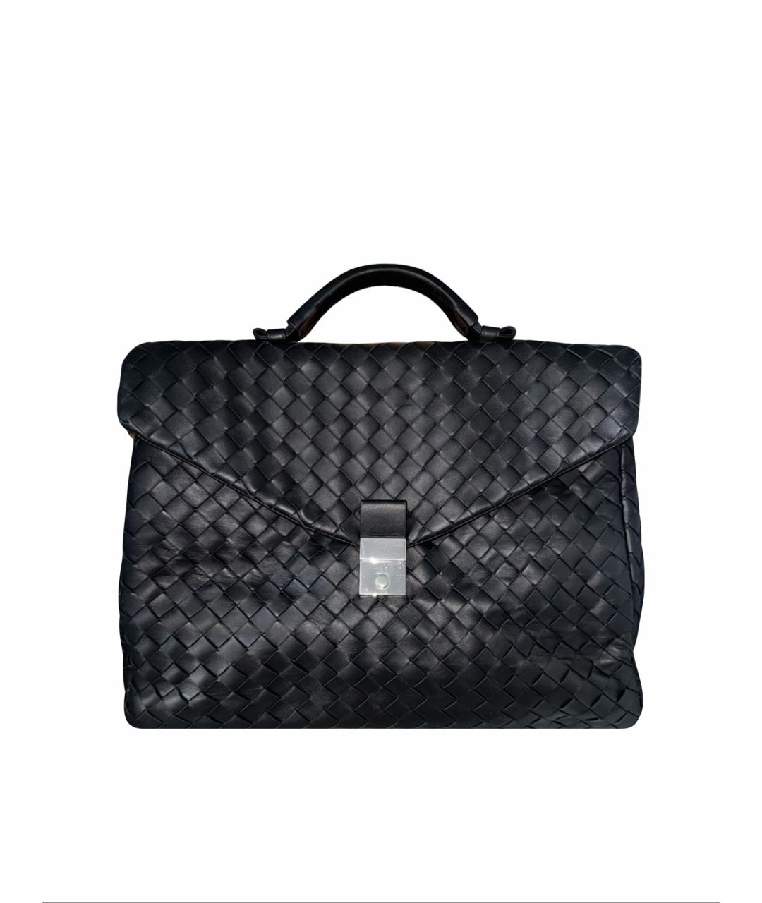 BOTTEGA VENETA Черный кожаный портфель, фото 1
