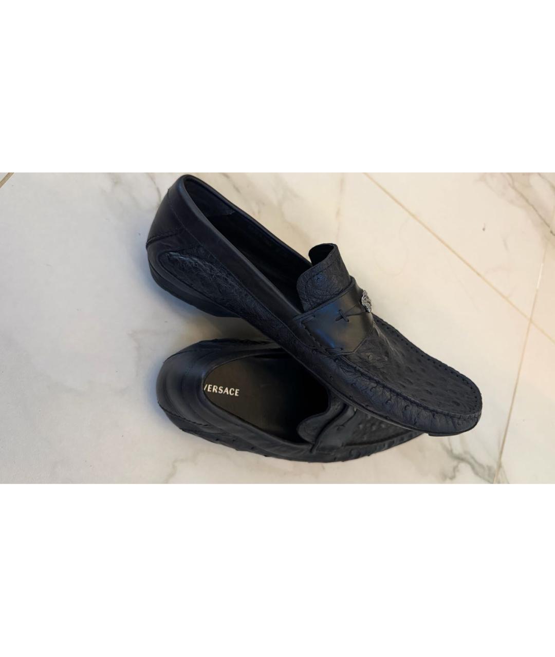 VERSACE Черные мокасины из кожи страуса, фото 4