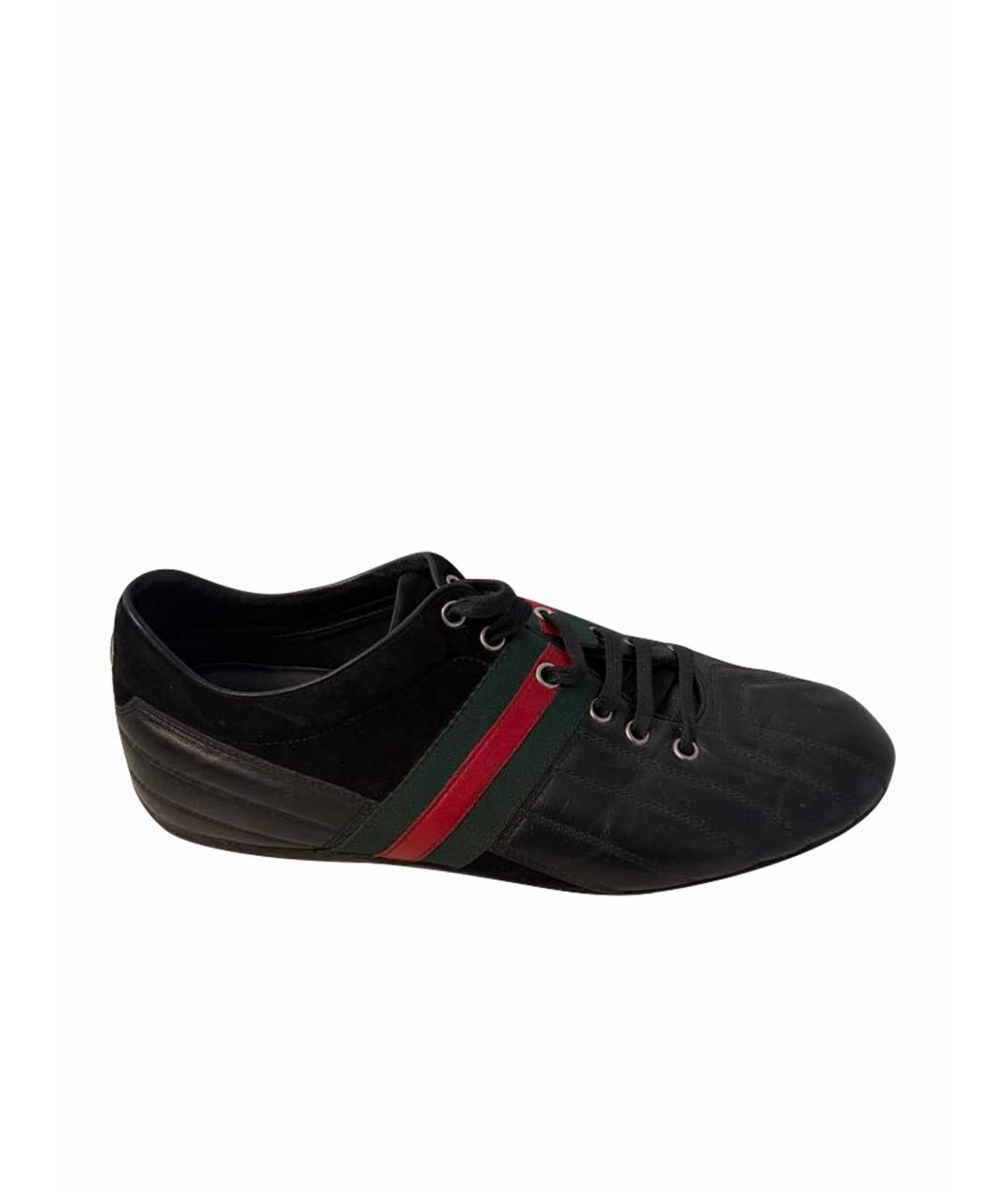 GUCCI Черные кожаные низкие кроссовки / кеды, фото 1