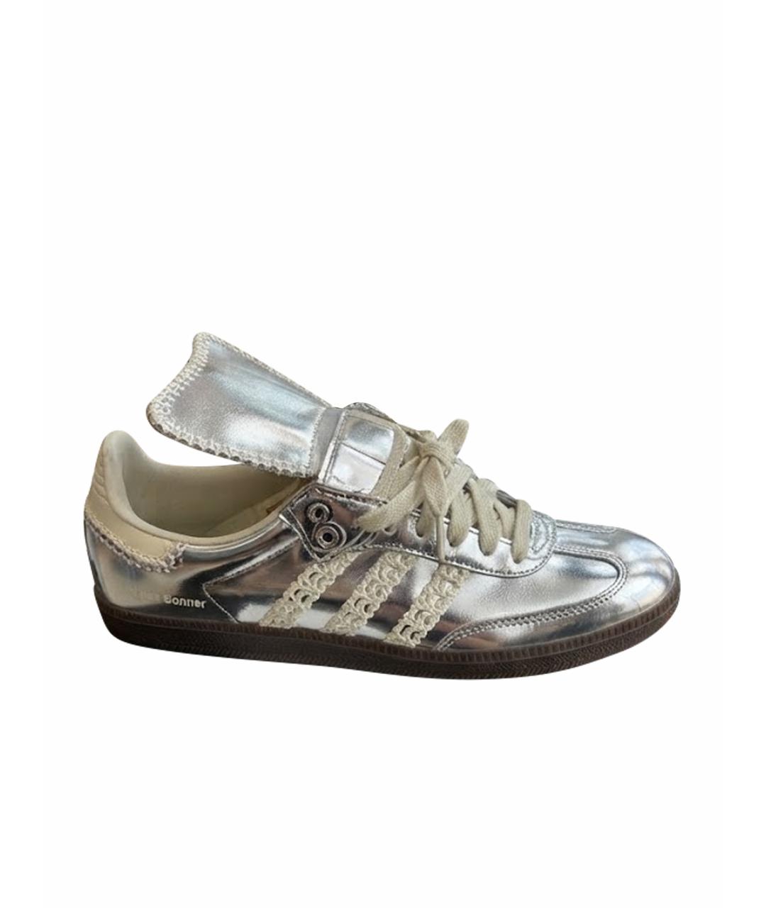 ADIDAS Серебряные кожаные низкие кроссовки / кеды, фото 1
