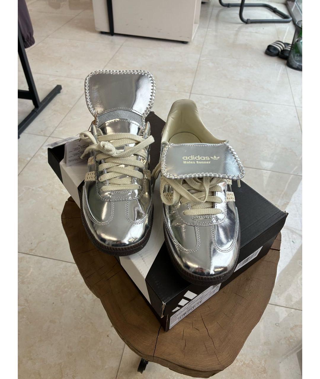 ADIDAS Серебряные кожаные низкие кроссовки / кеды, фото 2