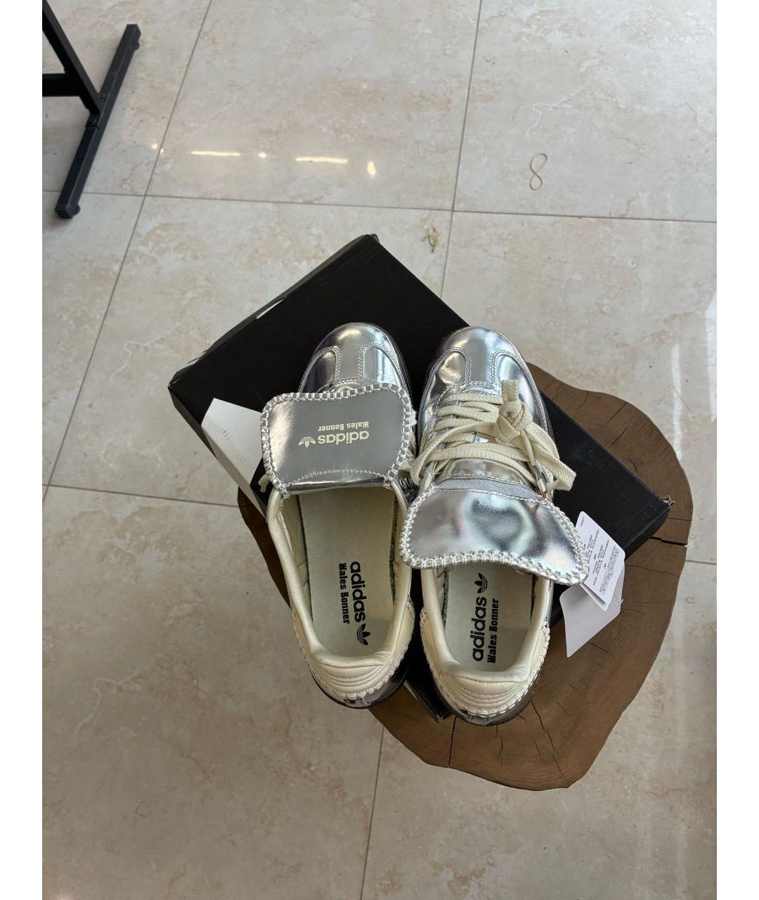 ADIDAS Серебряные кожаные низкие кроссовки / кеды, фото 3