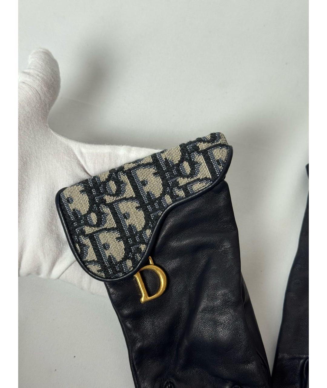 CHRISTIAN DIOR Темно-синие кожаные перчатки, фото 3