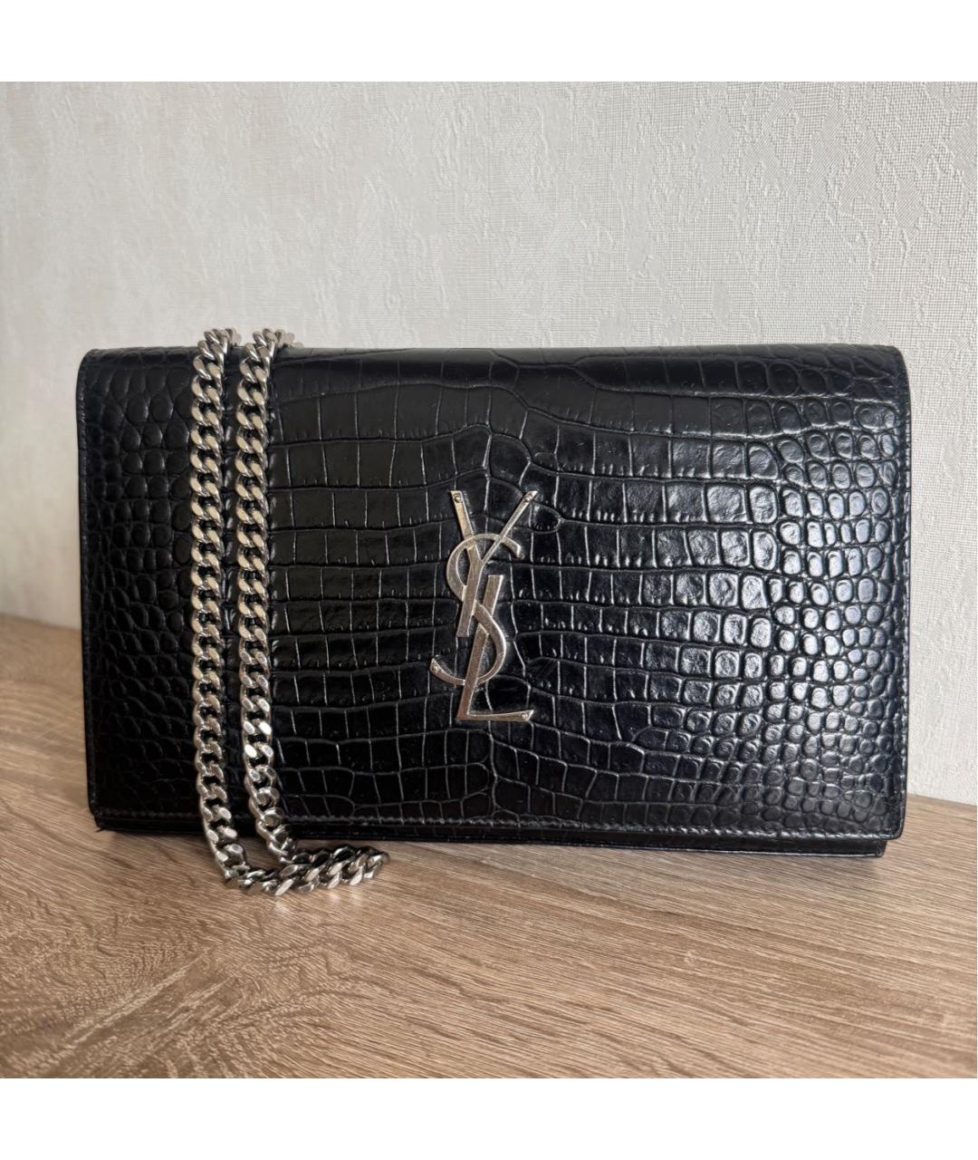 SAINT LAURENT Черная кожаная сумка через плечо, фото 9