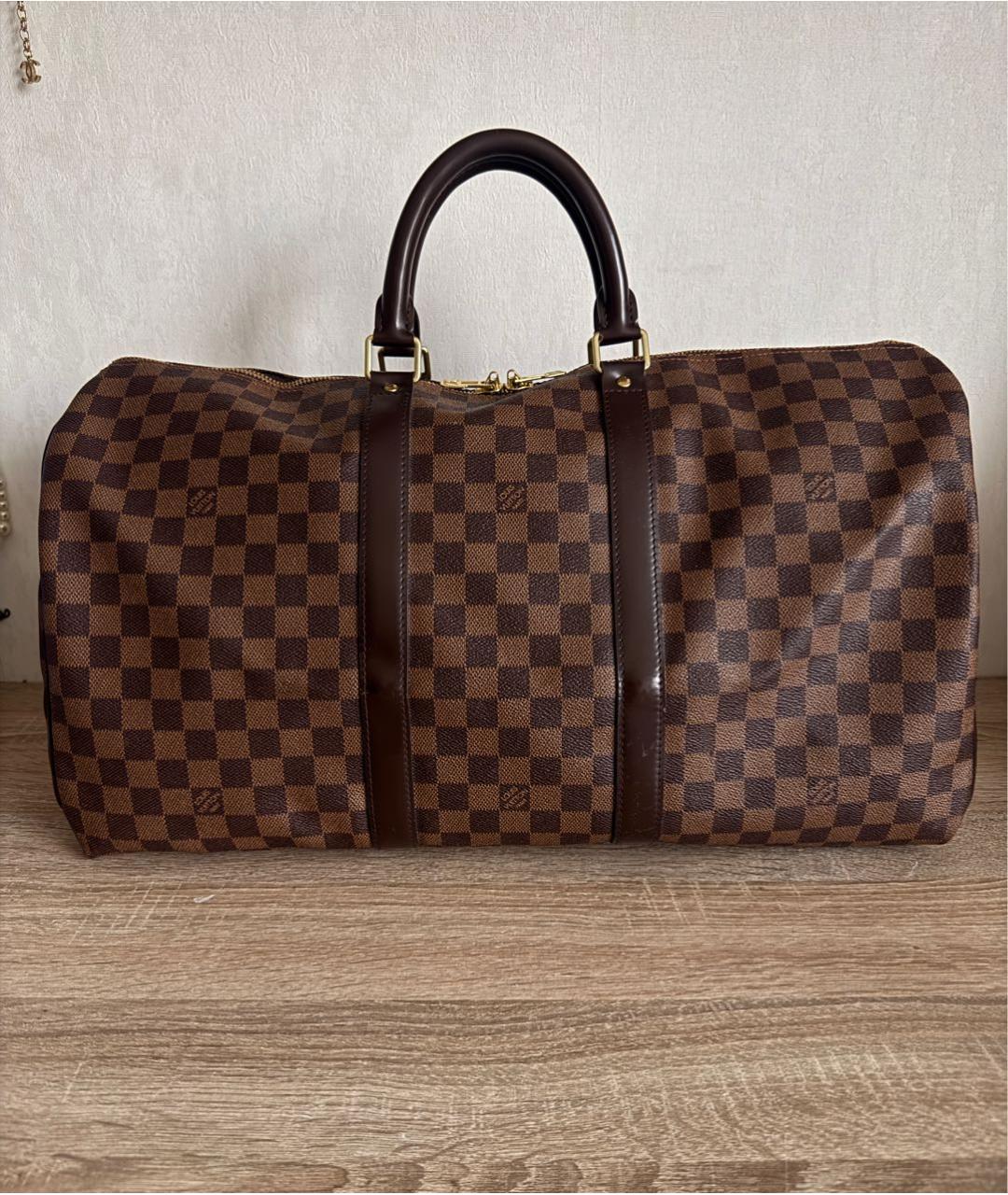 LOUIS VUITTON Коричневая дорожная/спортивная сумка из канвы, фото 9