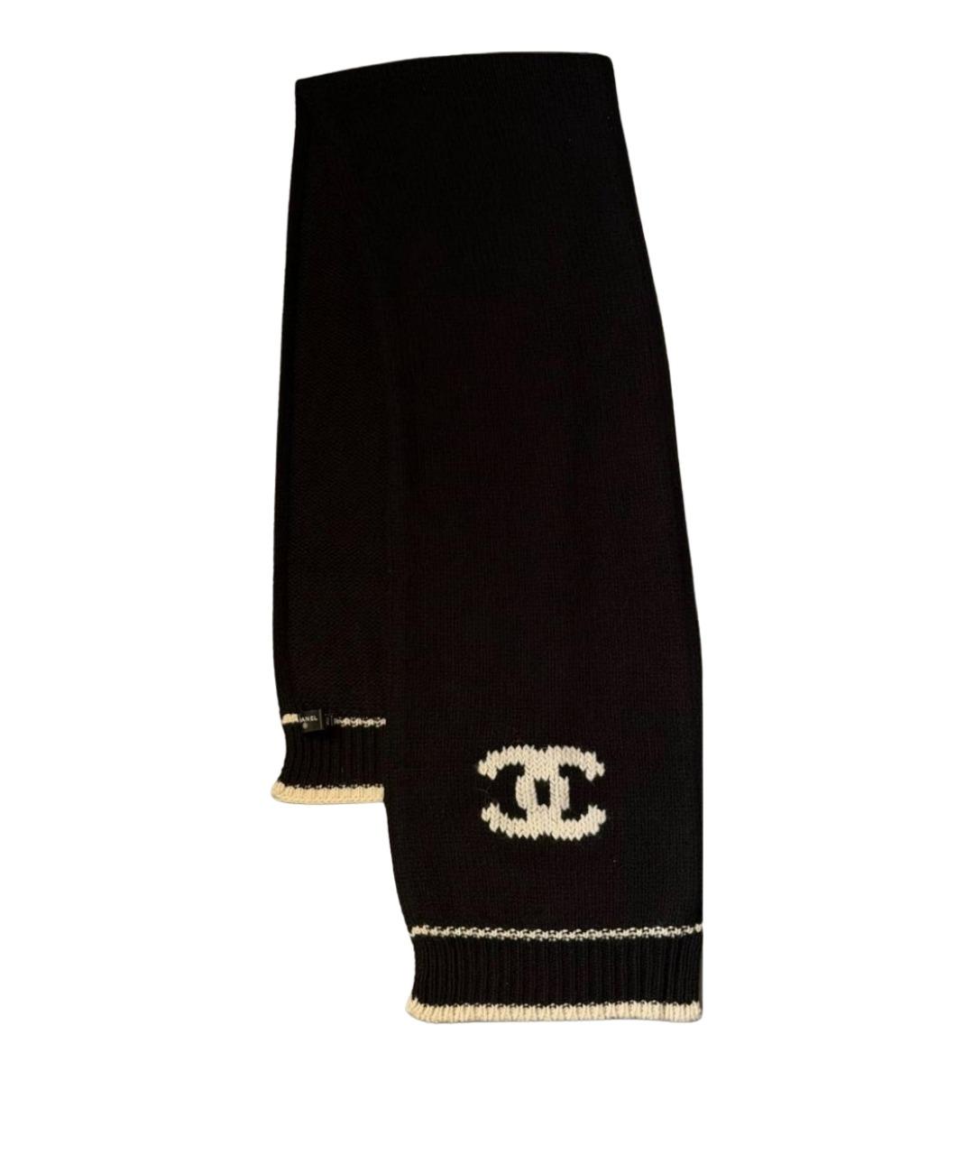 CHANEL Черный шерстяной шарф, фото 1